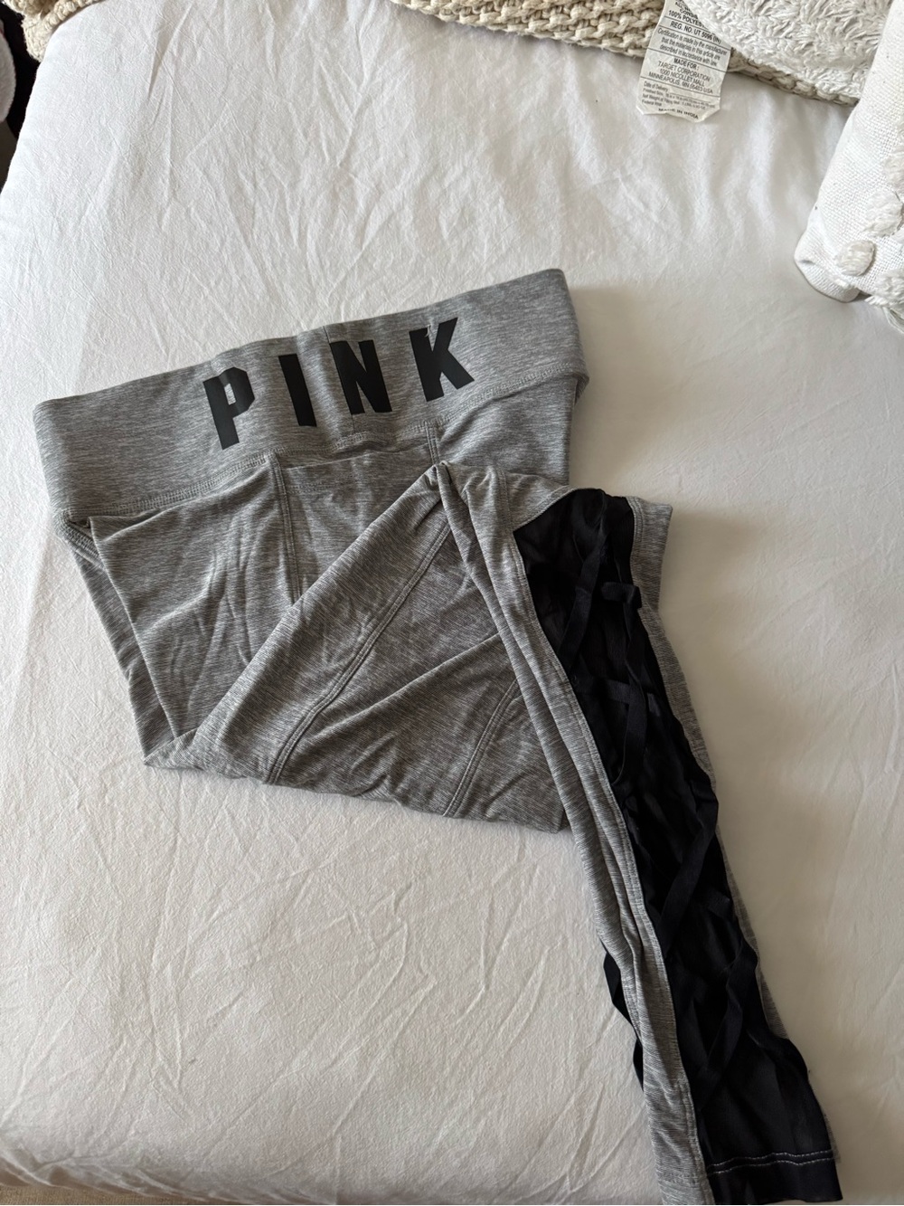 PINK Victoria's Secret Gray Ankle & Cropped Leggings with Black Side Lattice